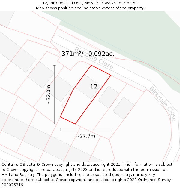 12, BIRKDALE CLOSE, MAYALS, SWANSEA, SA3 5EJ: Plot and title map