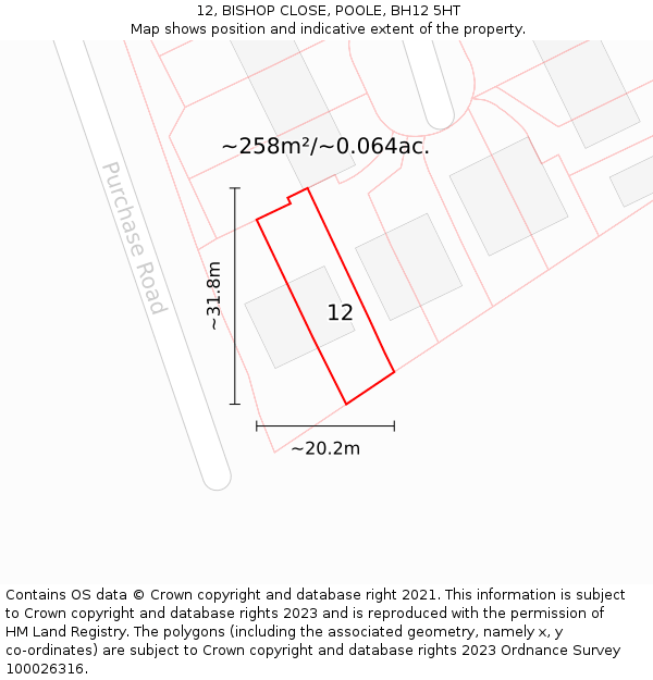 12, BISHOP CLOSE, POOLE, BH12 5HT: Plot and title map