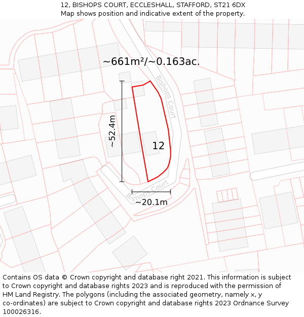12, BISHOPS COURT, ECCLESHALL, STAFFORD, ST21 6DX: Plot and title map