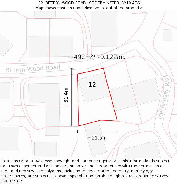 12, BITTERN WOOD ROAD, KIDDERMINSTER, DY10 4EG: Plot and title map