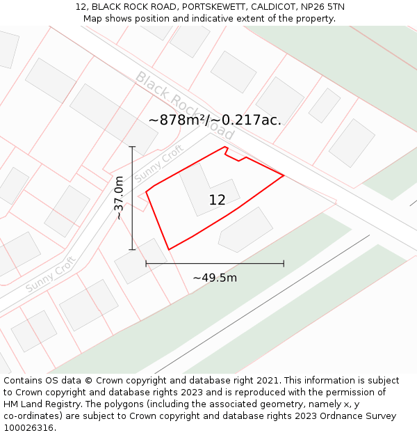 12, BLACK ROCK ROAD, PORTSKEWETT, CALDICOT, NP26 5TN: Plot and title map