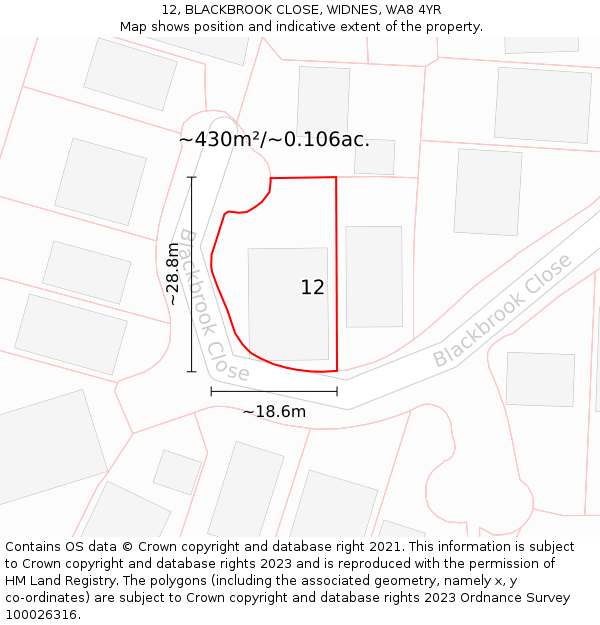 12, BLACKBROOK CLOSE, WIDNES, WA8 4YR: Plot and title map