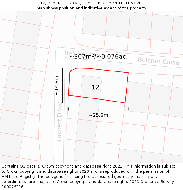 12, BLACKETT DRIVE, HEATHER, COALVILLE, LE67 2RL: Plot and title map