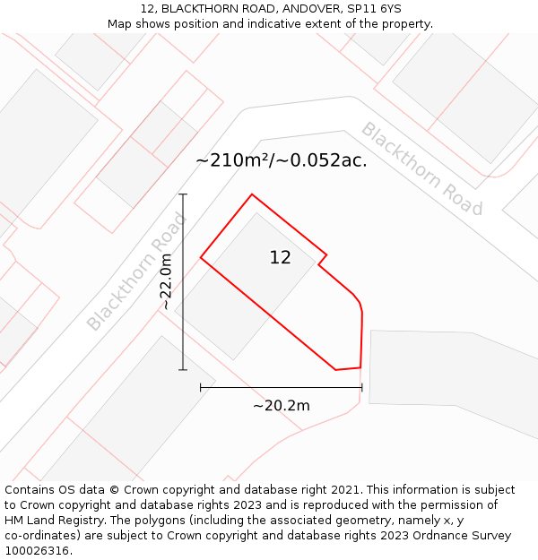 12, BLACKTHORN ROAD, ANDOVER, SP11 6YS: Plot and title map