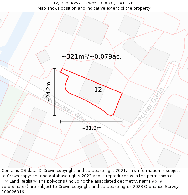 12, BLACKWATER WAY, DIDCOT, OX11 7RL: Plot and title map