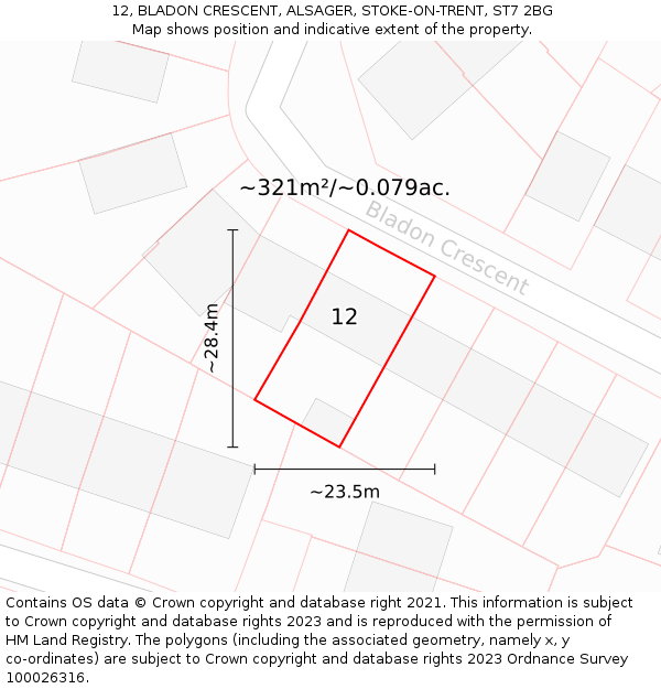 12, BLADON CRESCENT, ALSAGER, STOKE-ON-TRENT, ST7 2BG: Plot and title map