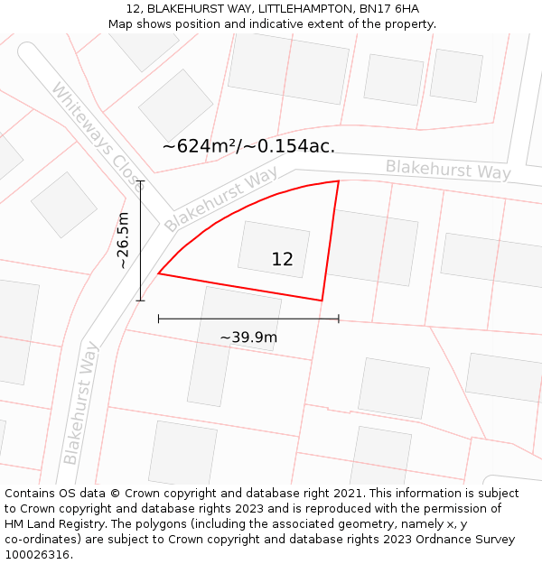 12, BLAKEHURST WAY, LITTLEHAMPTON, BN17 6HA: Plot and title map