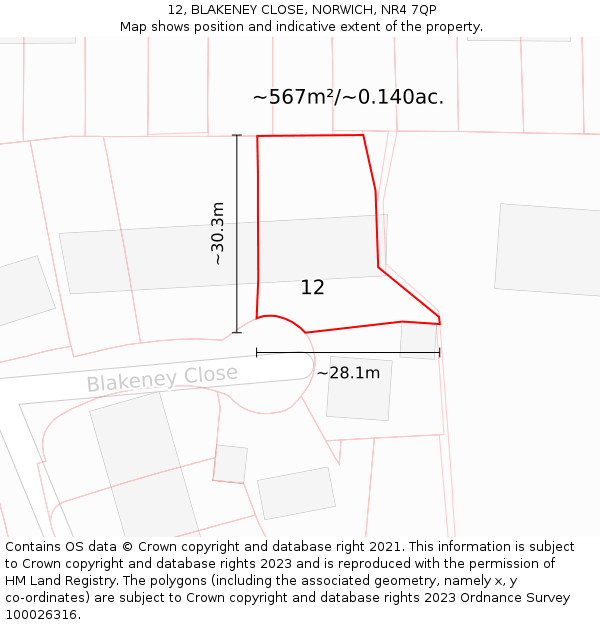 12, BLAKENEY CLOSE, NORWICH, NR4 7QP: Plot and title map