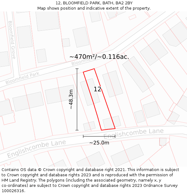 12, BLOOMFIELD PARK, BATH, BA2 2BY: Plot and title map