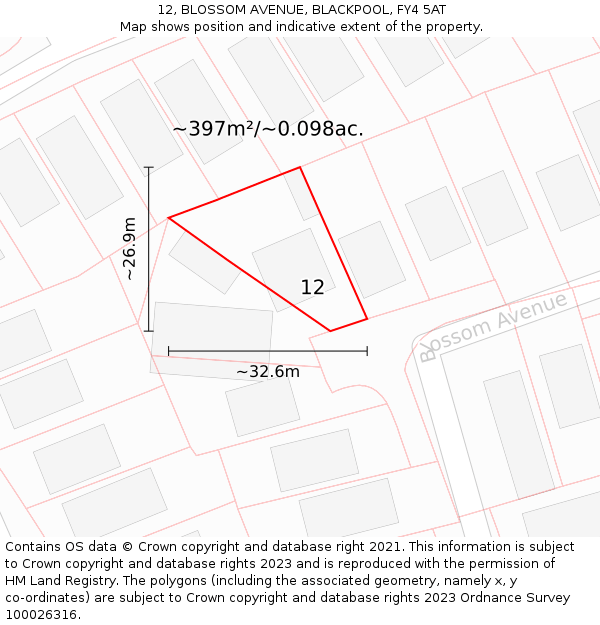 12, BLOSSOM AVENUE, BLACKPOOL, FY4 5AT: Plot and title map