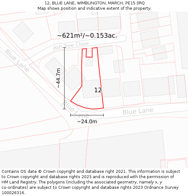 12, BLUE LANE, WIMBLINGTON, MARCH, PE15 0RQ: Plot and title map