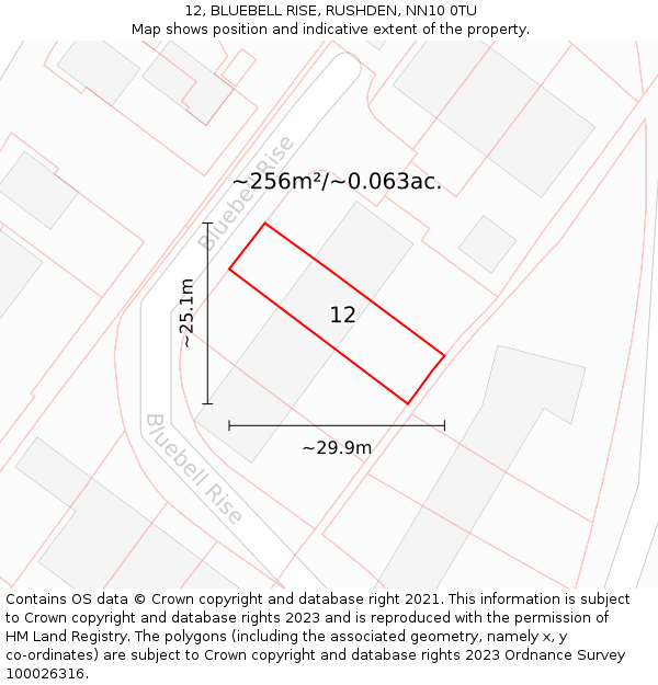 12, BLUEBELL RISE, RUSHDEN, NN10 0TU: Plot and title map
