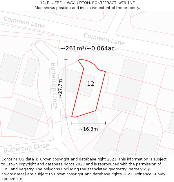 12, BLUEBELL WAY, UPTON, PONTEFRACT, WF9 1NE: Plot and title map