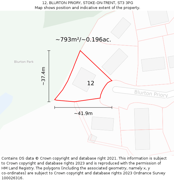 12, BLURTON PRIORY, STOKE-ON-TRENT, ST3 3PG: Plot and title map