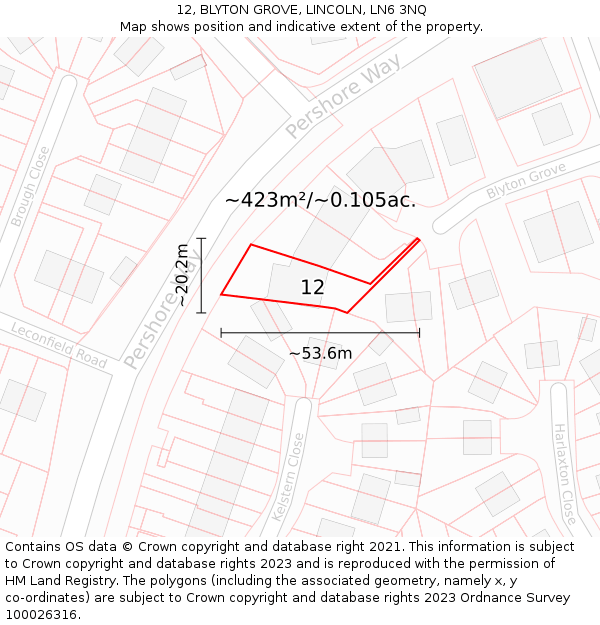 12, BLYTON GROVE, LINCOLN, LN6 3NQ: Plot and title map