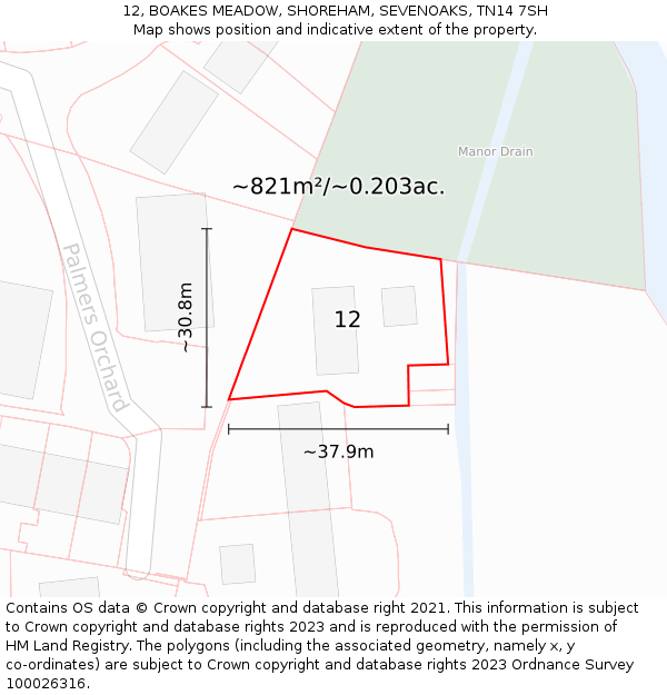 12, BOAKES MEADOW, SHOREHAM, SEVENOAKS, TN14 7SH: Plot and title map