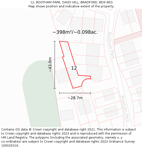 12, BOOTHAM PARK, DAISY HILL, BRADFORD, BD9 6EG: Plot and title map