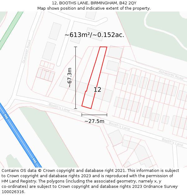 12, BOOTHS LANE, BIRMINGHAM, B42 2QY: Plot and title map