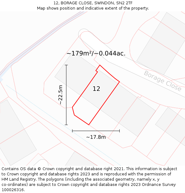 12, BORAGE CLOSE, SWINDON, SN2 2TF: Plot and title map