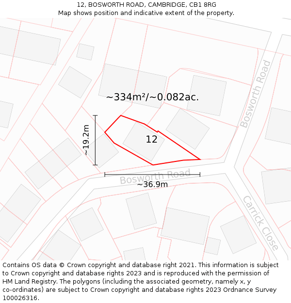 12, BOSWORTH ROAD, CAMBRIDGE, CB1 8RG: Plot and title map