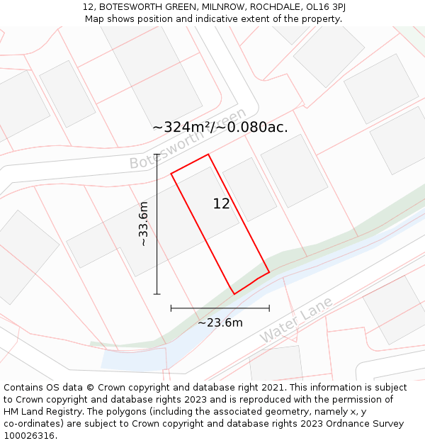 12, BOTESWORTH GREEN, MILNROW, ROCHDALE, OL16 3PJ: Plot and title map