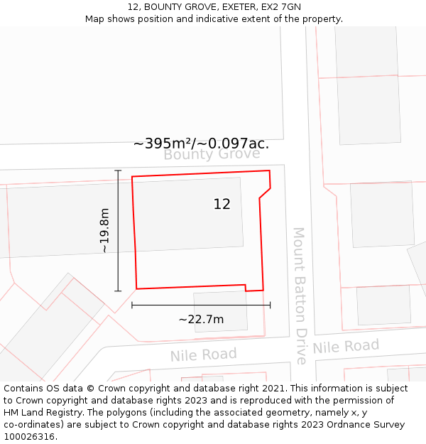 12, BOUNTY GROVE, EXETER, EX2 7GN: Plot and title map