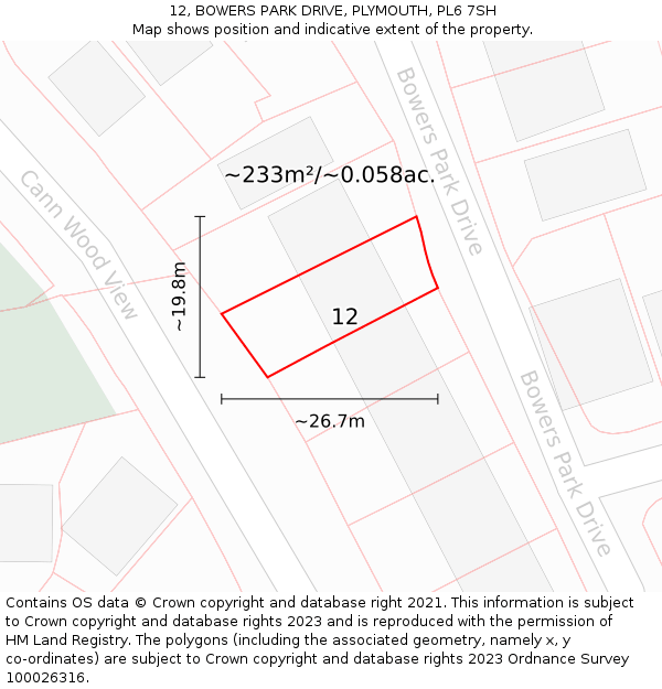 12, BOWERS PARK DRIVE, PLYMOUTH, PL6 7SH: Plot and title map