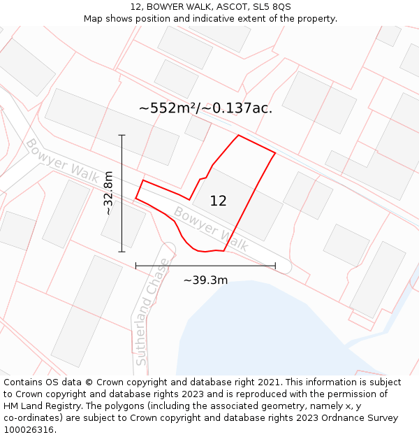 12, BOWYER WALK, ASCOT, SL5 8QS: Plot and title map