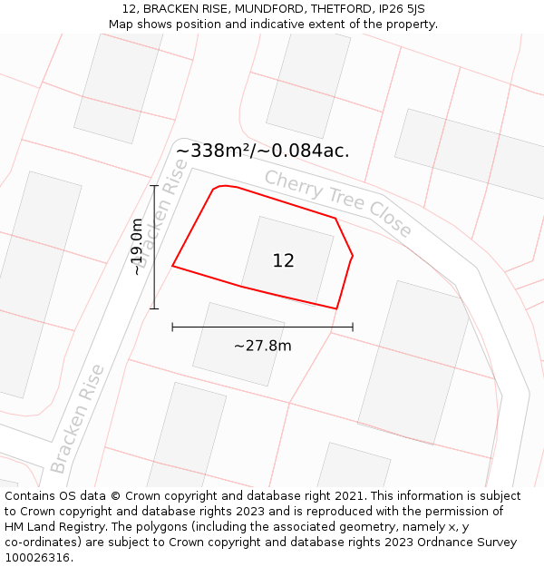 12, BRACKEN RISE, MUNDFORD, THETFORD, IP26 5JS: Plot and title map