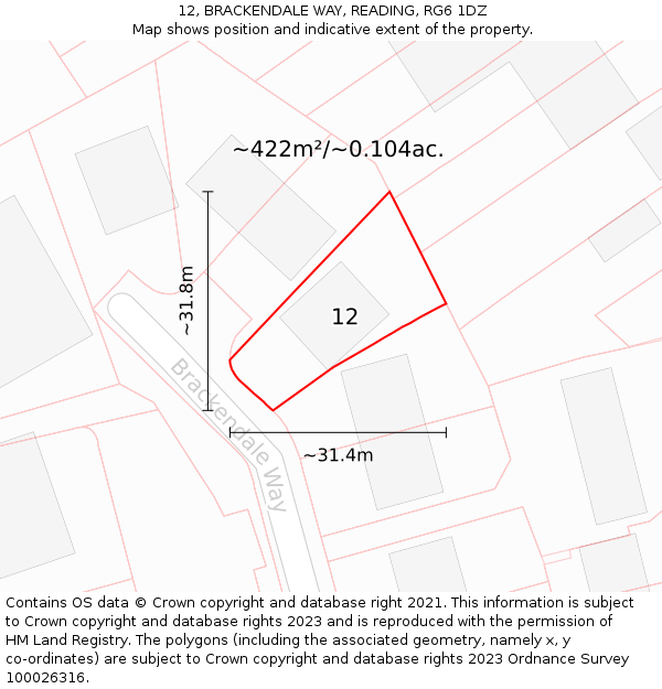 12, BRACKENDALE WAY, READING, RG6 1DZ: Plot and title map