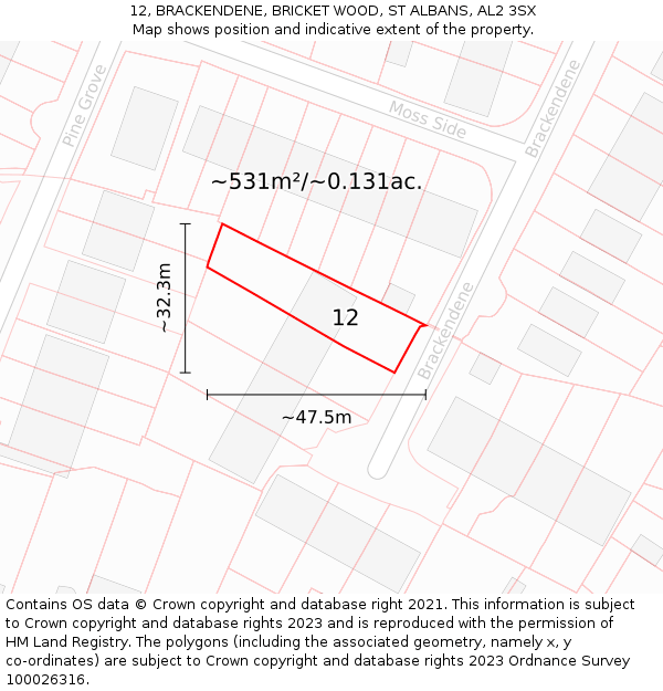 12, BRACKENDENE, BRICKET WOOD, ST ALBANS, AL2 3SX: Plot and title map