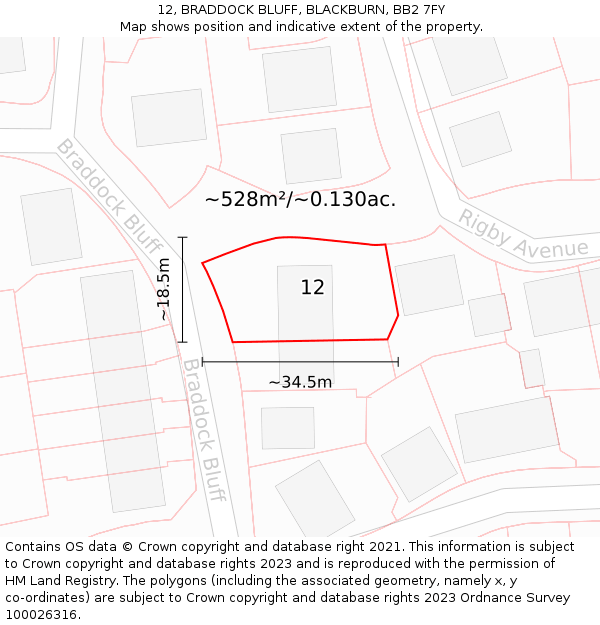 12, BRADDOCK BLUFF, BLACKBURN, BB2 7FY: Plot and title map