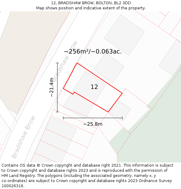 12, BRADSHAW BROW, BOLTON, BL2 3DD: Plot and title map