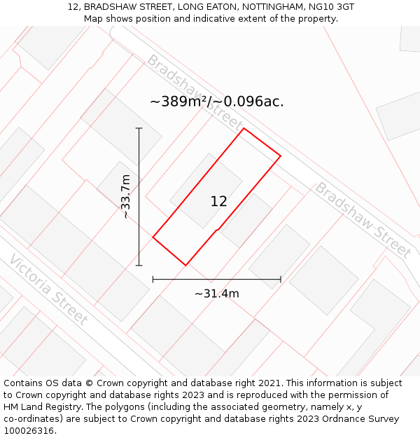 12, BRADSHAW STREET, LONG EATON, NOTTINGHAM, NG10 3GT: Plot and title map