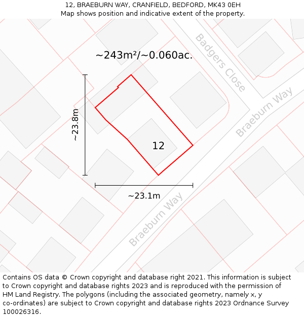 12, BRAEBURN WAY, CRANFIELD, BEDFORD, MK43 0EH: Plot and title map