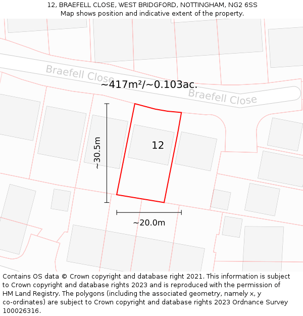 12, BRAEFELL CLOSE, WEST BRIDGFORD, NOTTINGHAM, NG2 6SS: Plot and title map