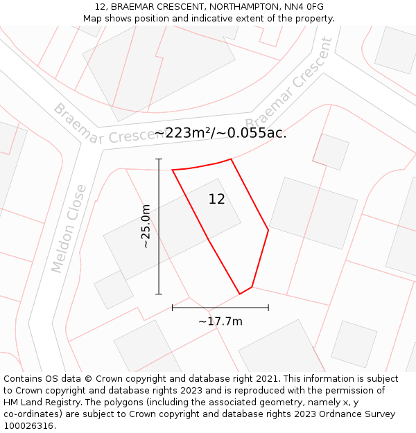 12, BRAEMAR CRESCENT, NORTHAMPTON, NN4 0FG: Plot and title map