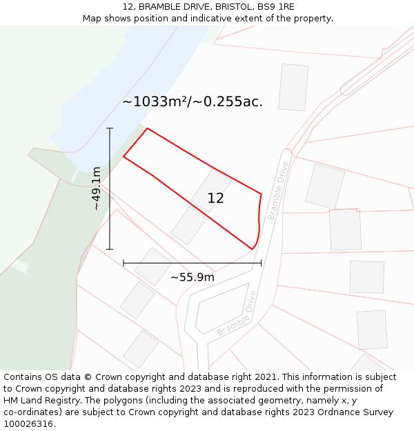 12, BRAMBLE DRIVE, BRISTOL, BS9 1RE: Plot and title map