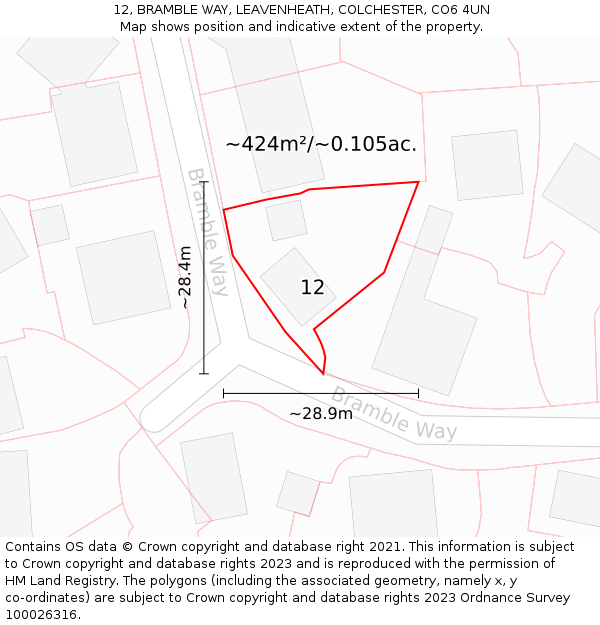 12, BRAMBLE WAY, LEAVENHEATH, COLCHESTER, CO6 4UN: Plot and title map