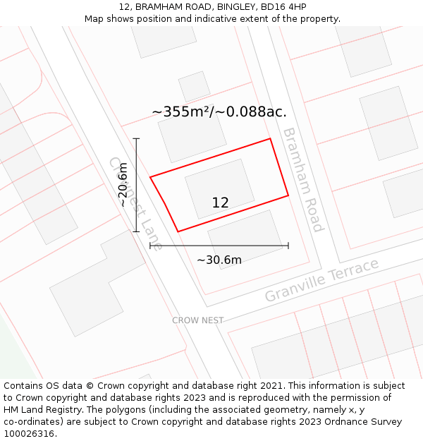 12, BRAMHAM ROAD, BINGLEY, BD16 4HP: Plot and title map