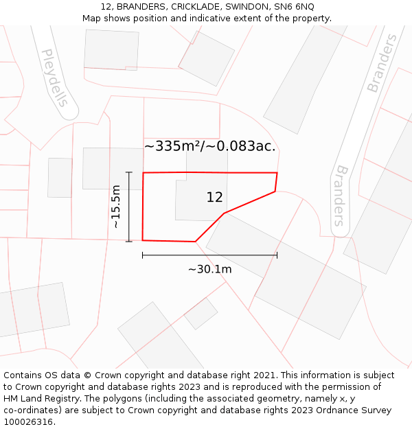 12, BRANDERS, CRICKLADE, SWINDON, SN6 6NQ: Plot and title map