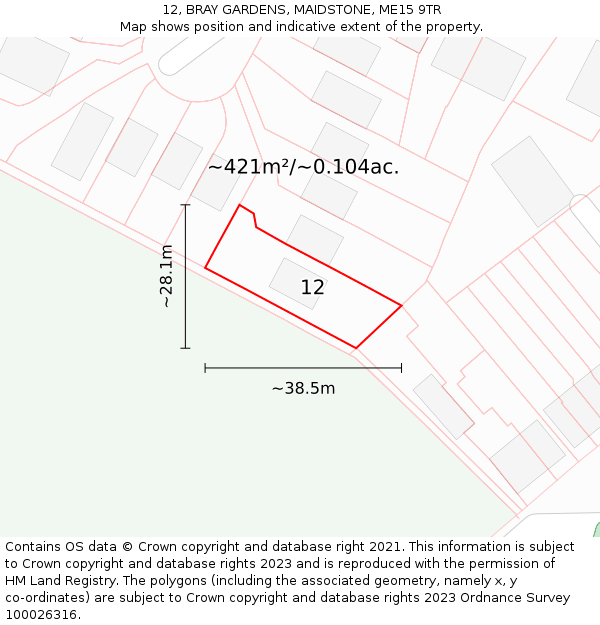 12, BRAY GARDENS, MAIDSTONE, ME15 9TR: Plot and title map