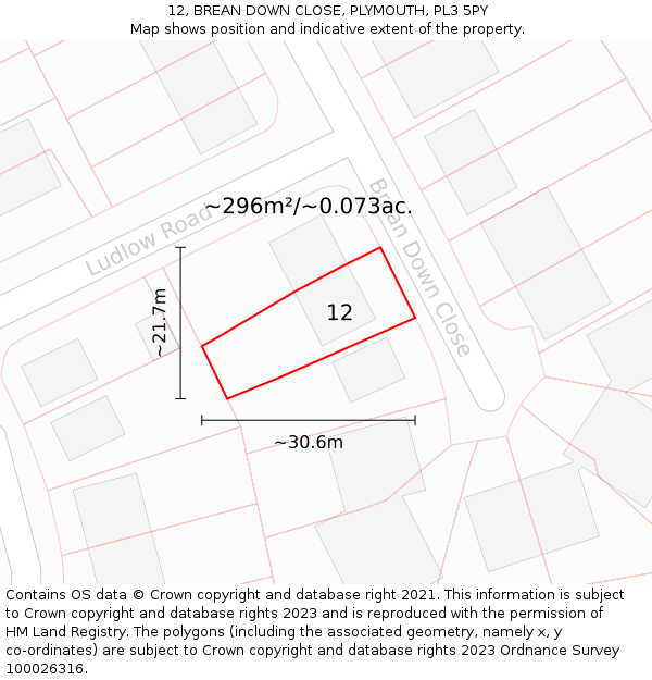 12, BREAN DOWN CLOSE, PLYMOUTH, PL3 5PY: Plot and title map