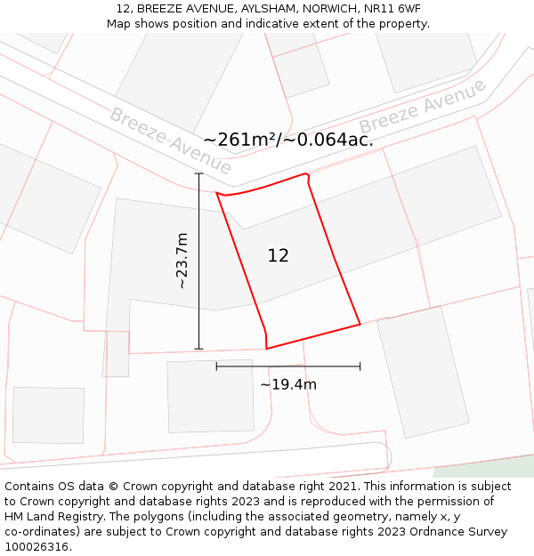 12, BREEZE AVENUE, AYLSHAM, NORWICH, NR11 6WF: Plot and title map