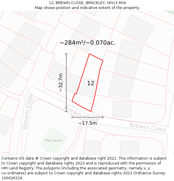 12, BREWIN CLOSE, BRACKLEY, NN13 6NX: Plot and title map