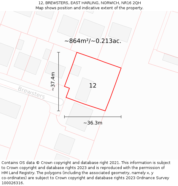 12, BREWSTERS, EAST HARLING, NORWICH, NR16 2QH: Plot and title map