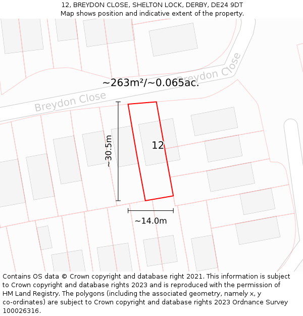 12, BREYDON CLOSE, SHELTON LOCK, DERBY, DE24 9DT: Plot and title map