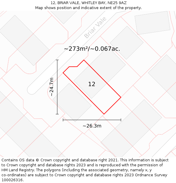 12, BRIAR VALE, WHITLEY BAY, NE25 9AZ: Plot and title map