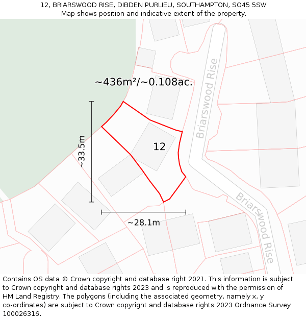 12, BRIARSWOOD RISE, DIBDEN PURLIEU, SOUTHAMPTON, SO45 5SW: Plot and title map