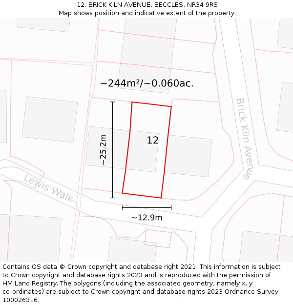 12, BRICK KILN AVENUE, BECCLES, NR34 9RS: Plot and title map